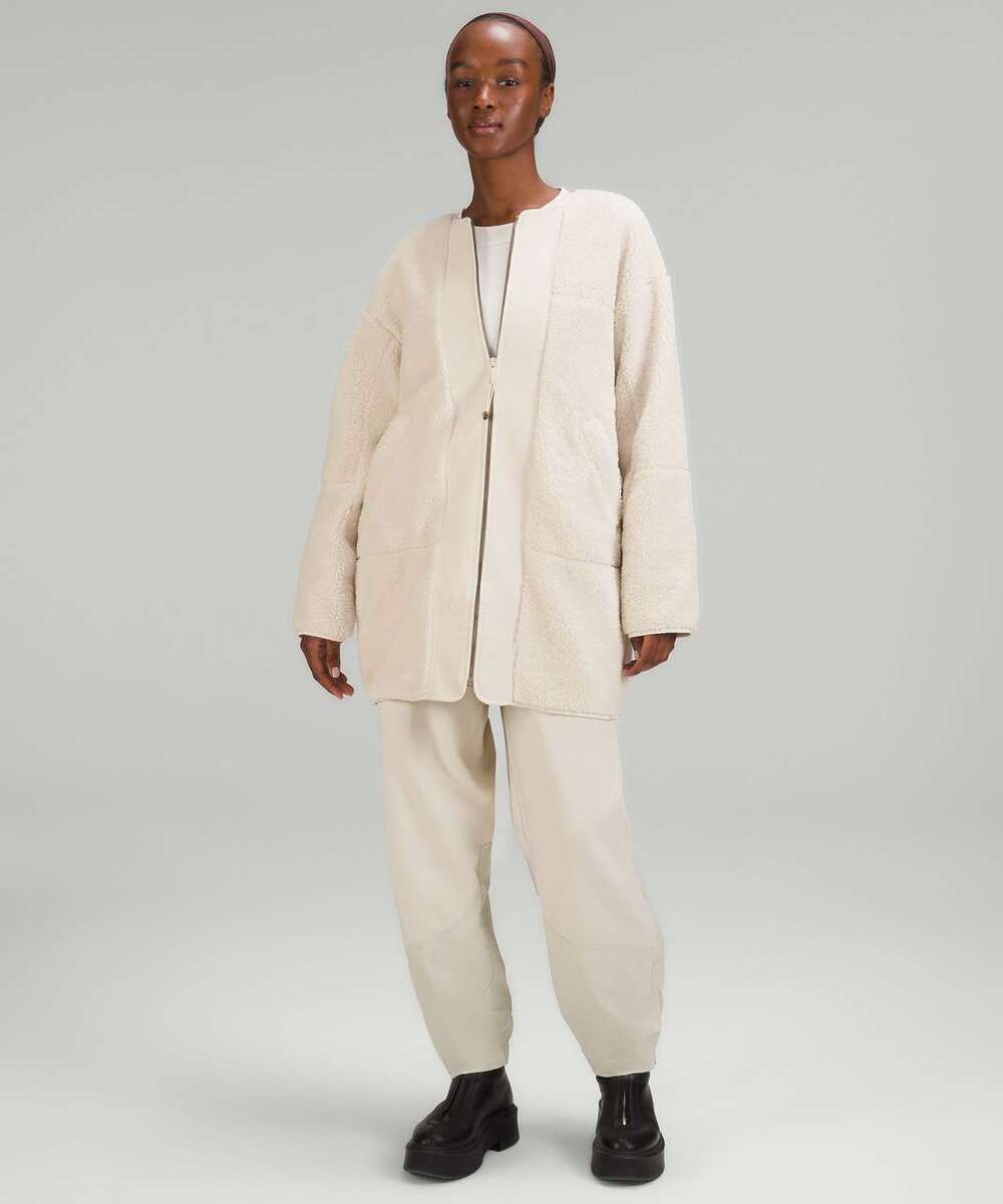 Lululemon Collarless Textured Fleece Full Zip White Opal Jacket Size 10